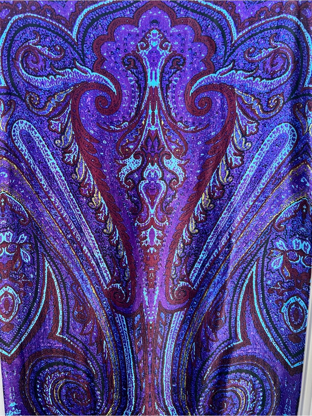 Anne Klein AK 100% Silk Paisley Oblong Scarf Purple Blue Jewel Tones - Picture 7 of 8